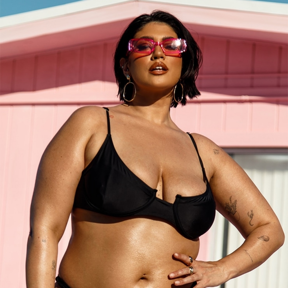 NWT PrettyLittleThing Recycled Plus Black Underwired Balconette Bikini Top
